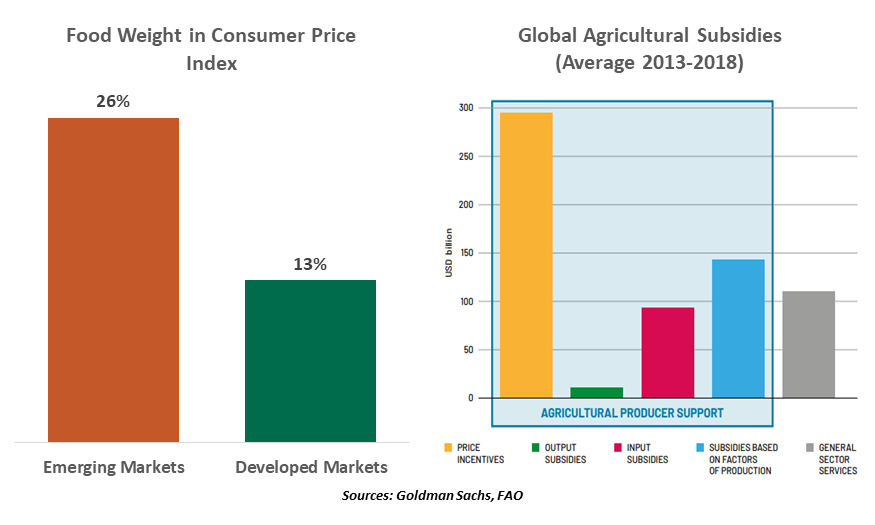 Chart: Food weight in consumer price index and global agriculture subsidies