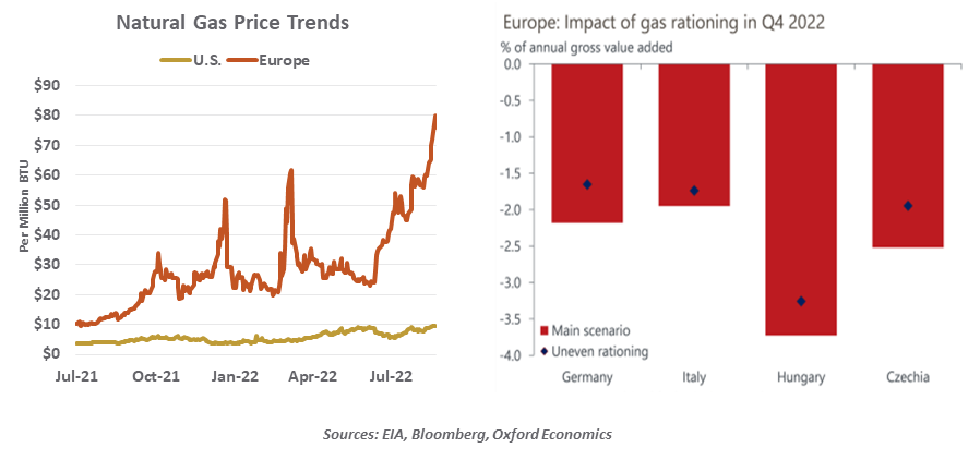 Chart; Natural Gas Price Trends & Europe: Impact of gas rationing in Q4 2022